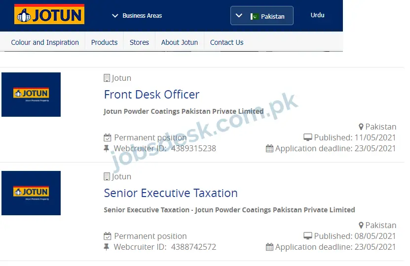 Jotun Pakistan Jobs in May 2021