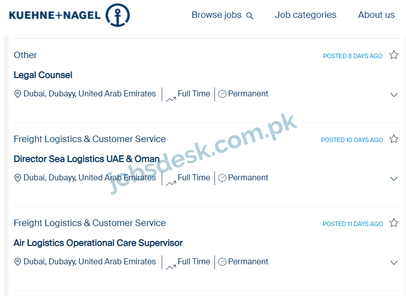 Kuehne Nagel UAE Jobs in May 2021