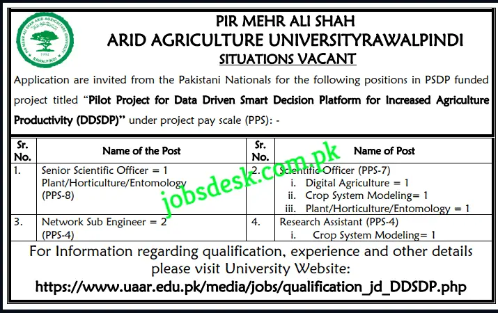 PMAS Arid Agriculture University Jobs in Rawalpindi May 2021