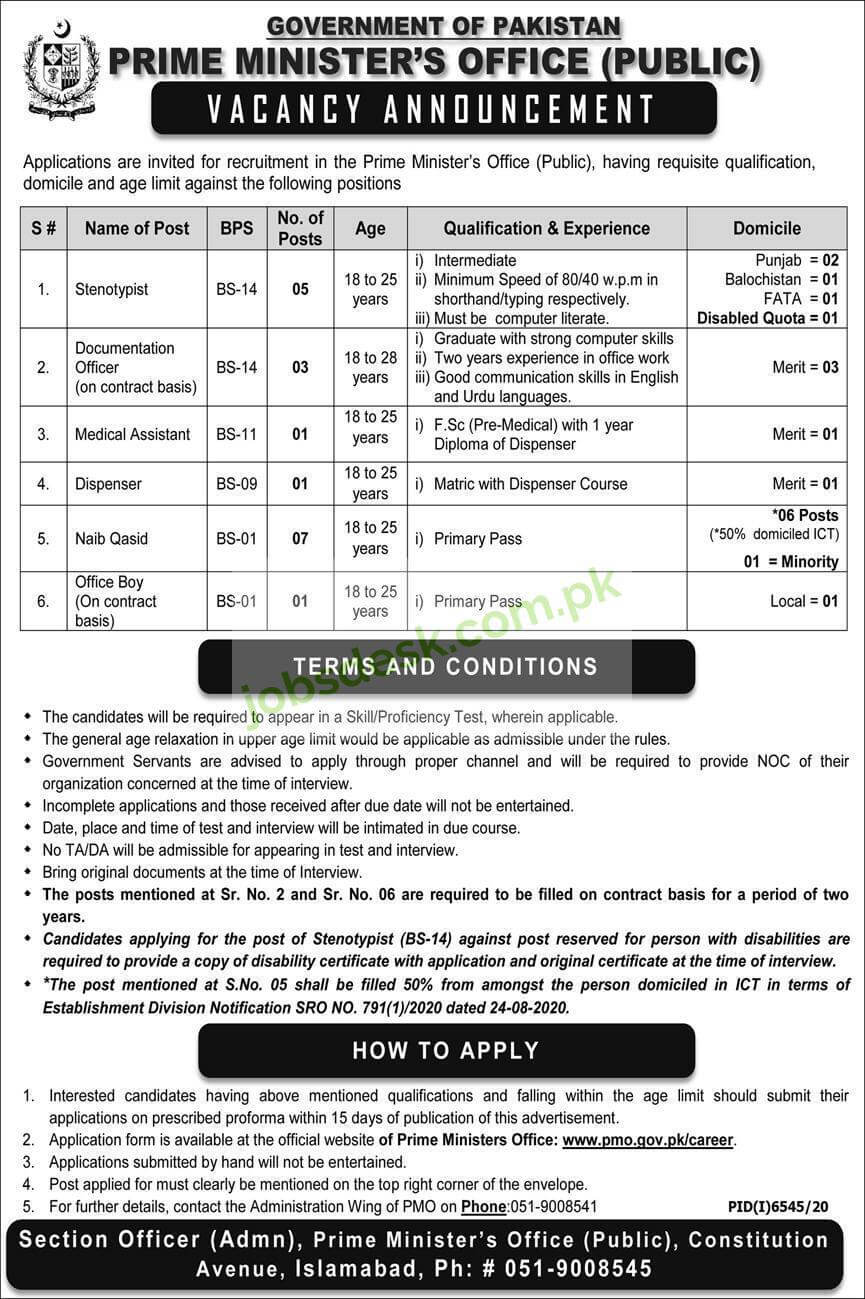 Prime Minister's Office Jobs in Pakistan June 2021