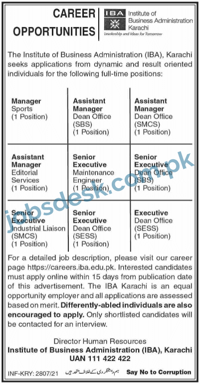 IBA Karachi Jobs in Sindh 2021
