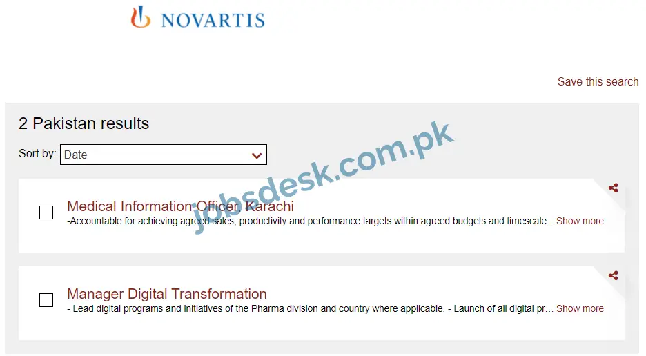 Novartis Pharma Jobs in Karachi July 2021