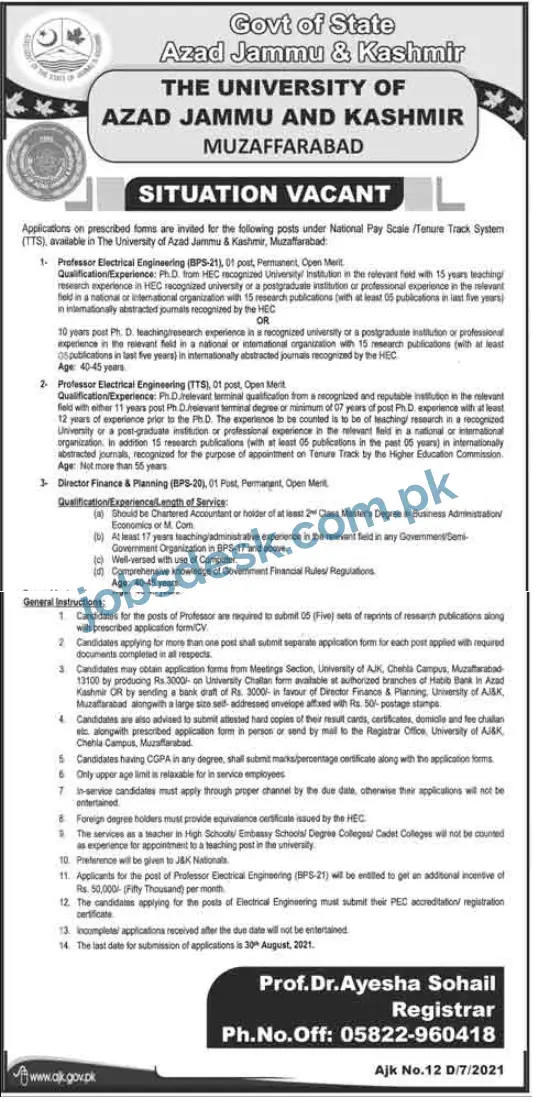 AJK University Jobs in Muzaffarabad July 2021