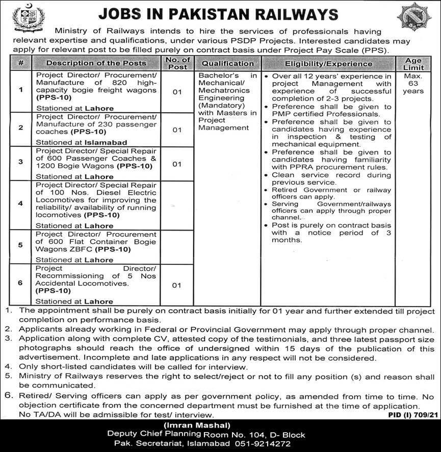 Pakistan Railway Jobs in Punjab Aug 2021