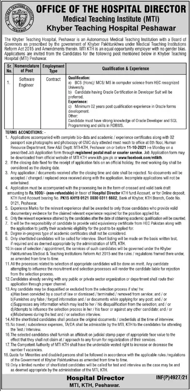 MTI Khyber Teaching Hospital Jobs in Peshawar Sept 2021