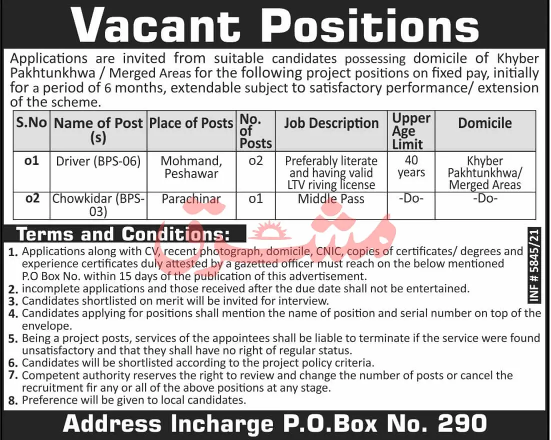 PO Box 290 Jobs in KPK Nov 2021