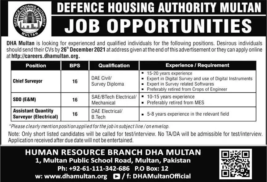 DHA Multan Jobs in Dec 2021