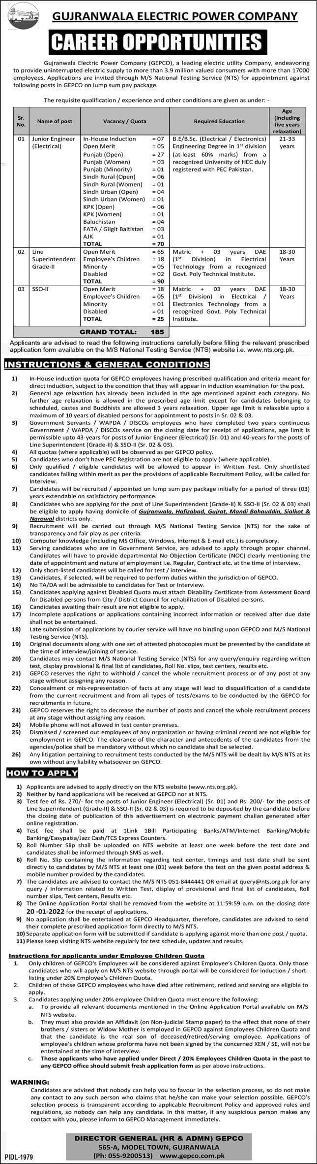 GEPCO Jobs in Gujranwala Jan 2022