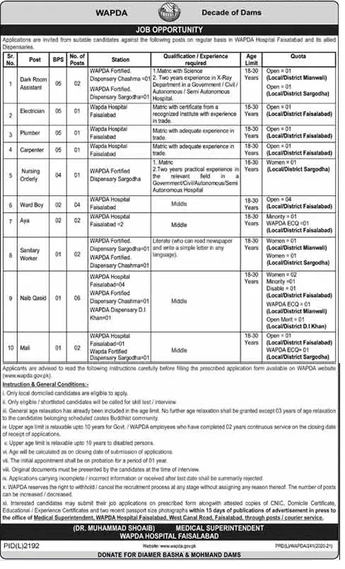 Wapda Hospital Jobs in Faisalabad Jan 2022