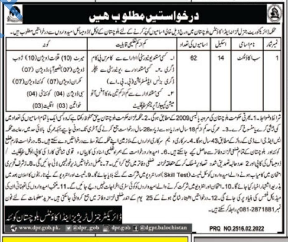 Accounts Department Jobs in Balochistan Feb 2022